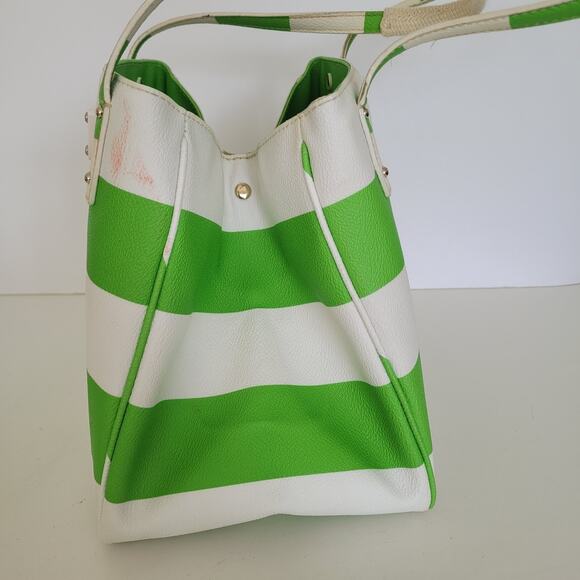 Kate Spade Tote Purse White Lime Green Stripped Saffiano Leather Shoulder Bag - Picture 4 of 13
